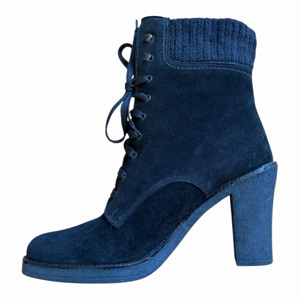 La Canadienne Black Suede Lace Up Ankle Boots Waterproof Heeled Bootie 9 Canada